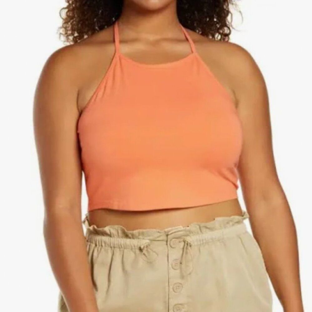 BP Halter Crop Top Orange Casual Neutral Solid Plus